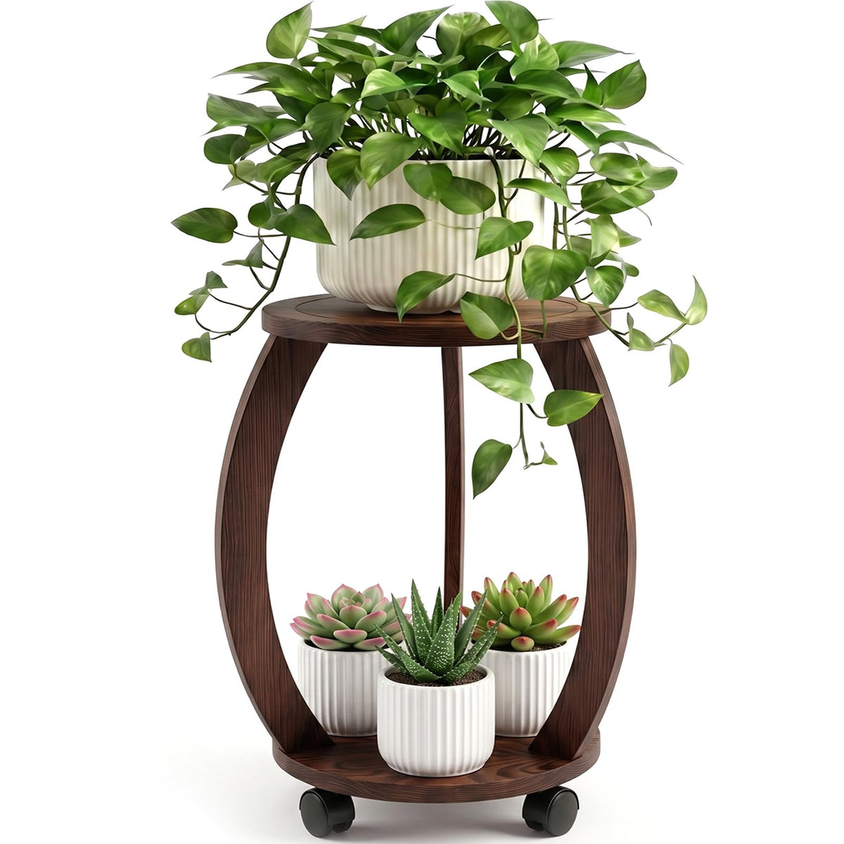 WooOrganix soporte plantas frontal mostrando diseño elegante y capacidad