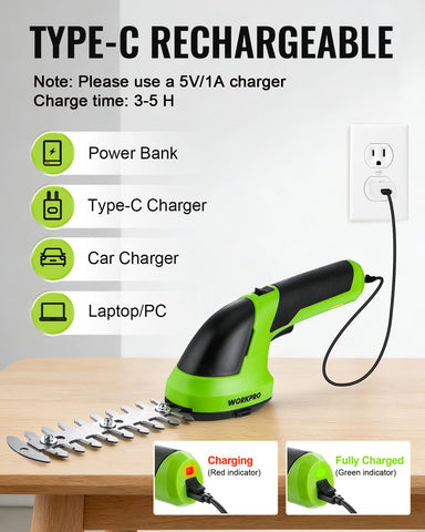 WORKPRO puerto USB-C conectado a un cargador, carga rápida y práctica