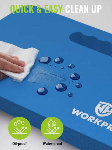 WORKPRO comparación de grosor mostrando 1.5 pulgadas de amortiguación