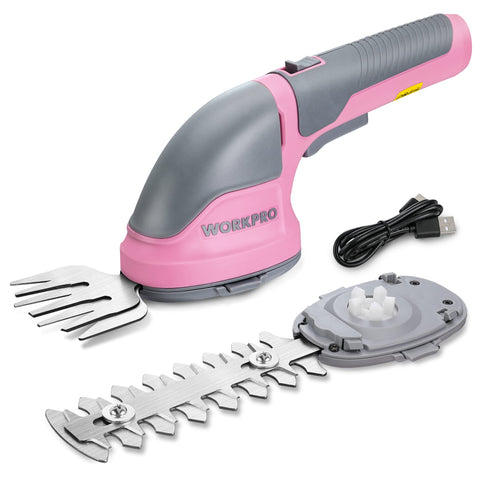 WORKPRO vista frontal del recortador rosa mostrando diseño compacto y facilidad