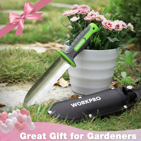 WORKPRO hori hori cavando en maceta, versatilidad para jardinería
