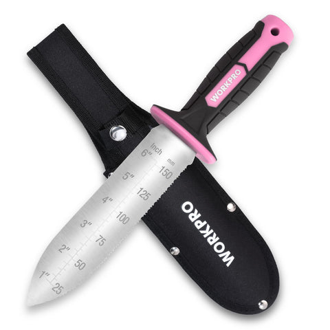 WORKPRO cuchillo hori hori frontal mostrando diseño y robustez