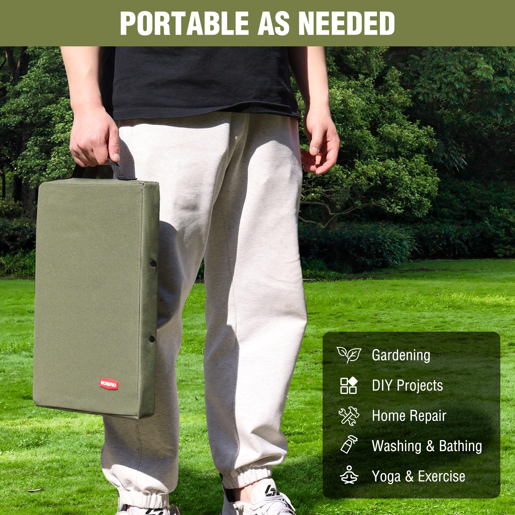 WORKPRO rodillera en ambiente doméstico, soporte estable para tareas del hogar