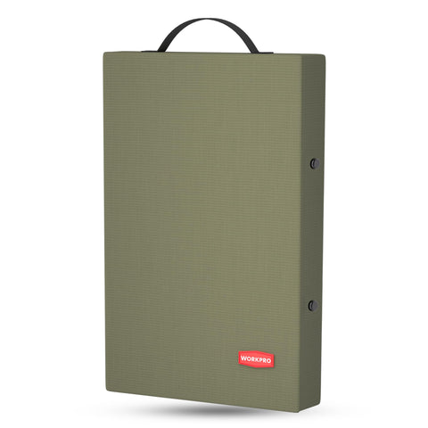 WORKPRO vista frontal del embalaje mostrando la almohadilla y color verde, protección inmediata