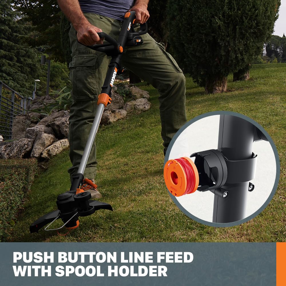 WORX en modo mini-cortacésped con ruedas de apoyo para acabado uniforme