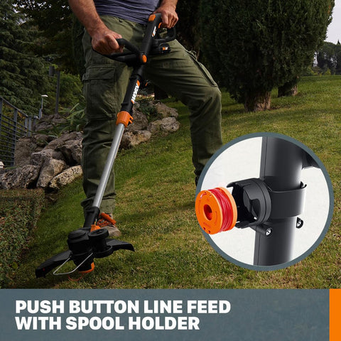 WORX en modo mini-cortacésped con ruedas de apoyo para acabado uniforme