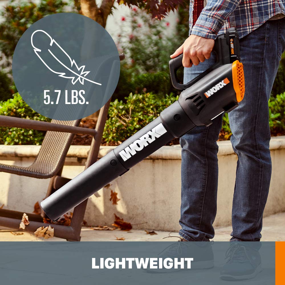 WORX soplador Turbine lateral en acción, alto flujo de aire para limpieza rápida