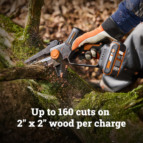 WORX motosierra en mano demostrando ligereza y fácil manejo