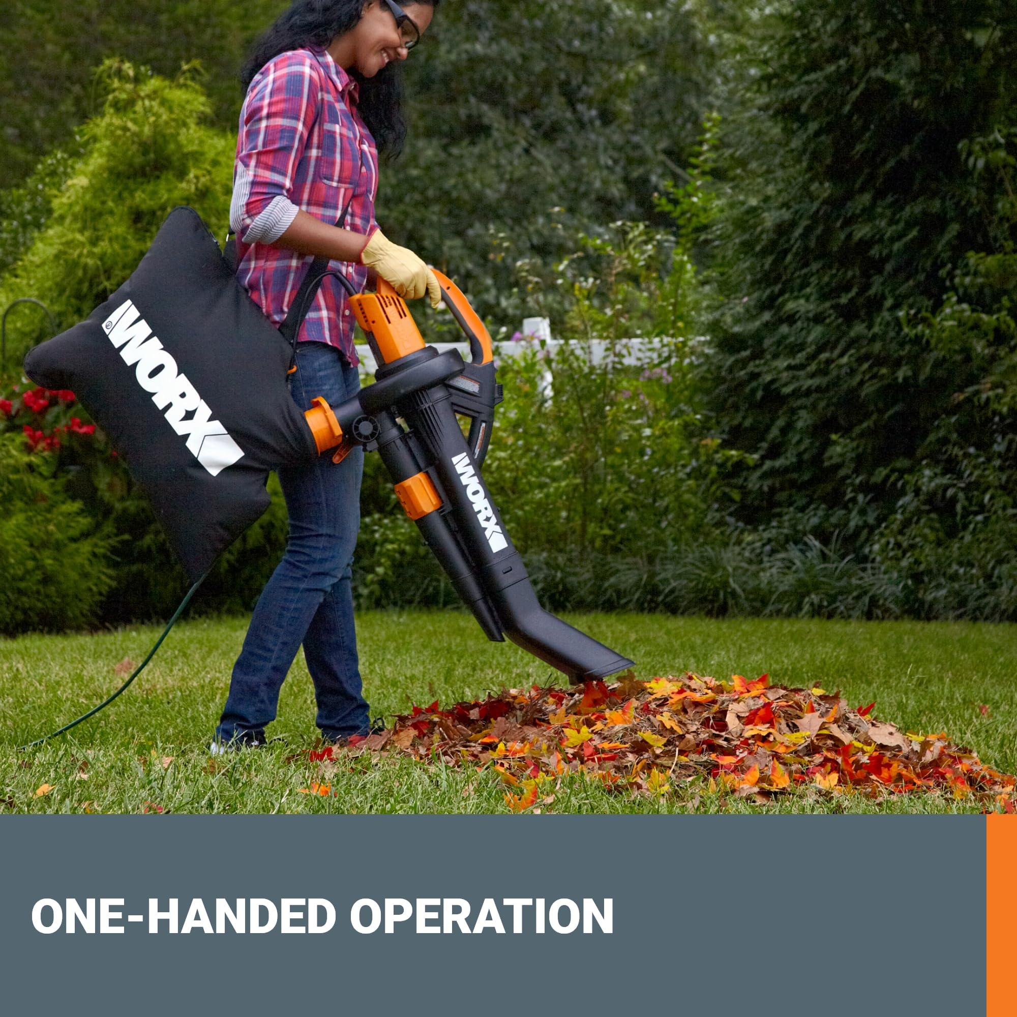 WORX Trivac WG509 comparación de tamaño con persona para percepción escala