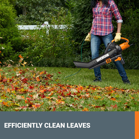 WORX Trivac WG509 aspirando hojas bajo muebles para accesos estrechos