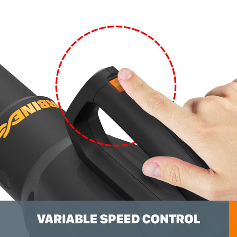 WORX WG547.9 en acción barriendo hojas para limpieza rápida del jardín