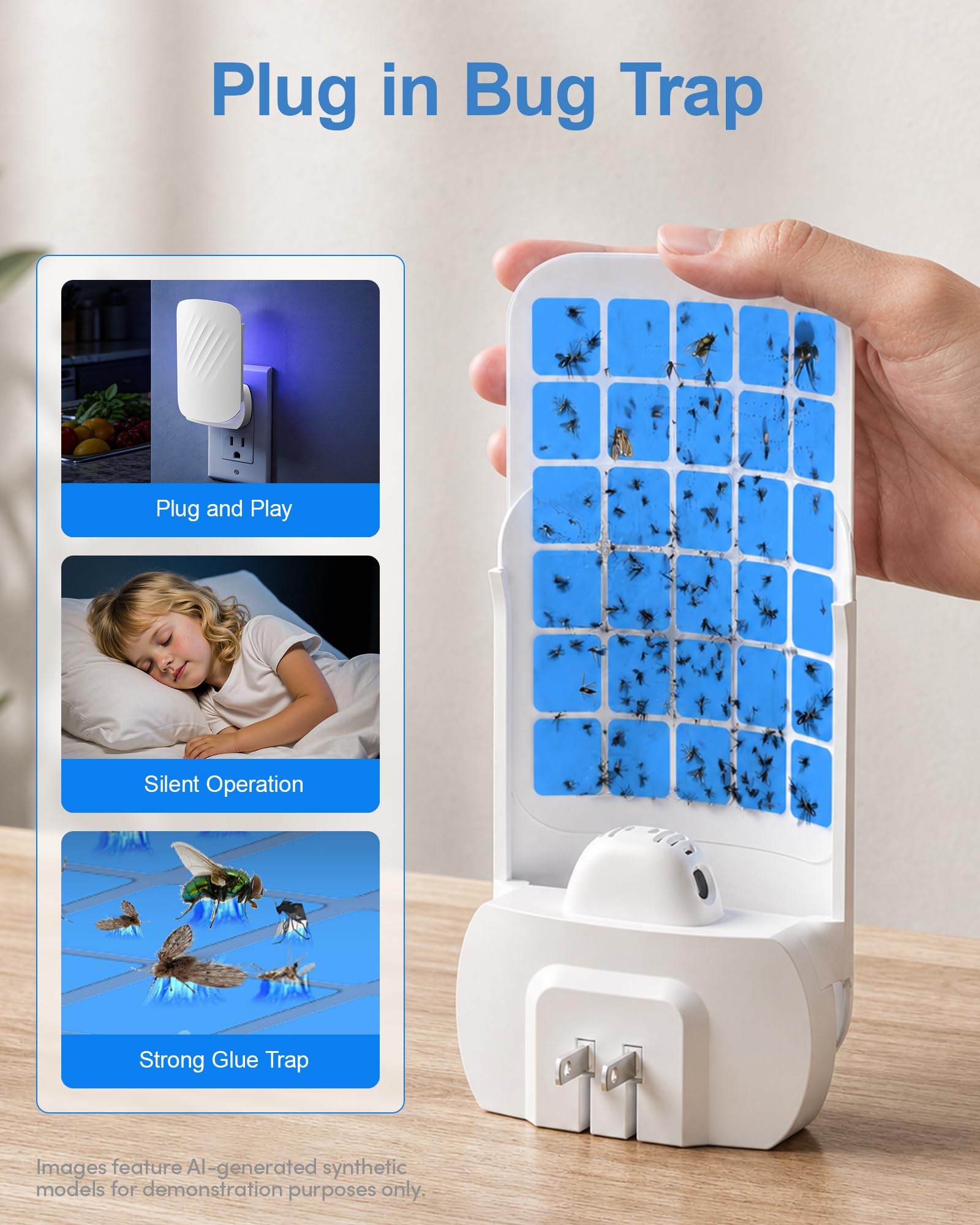 WowCatch tarjeta adhesiva reemplazable con insectos atrapados, limpieza sin contacto