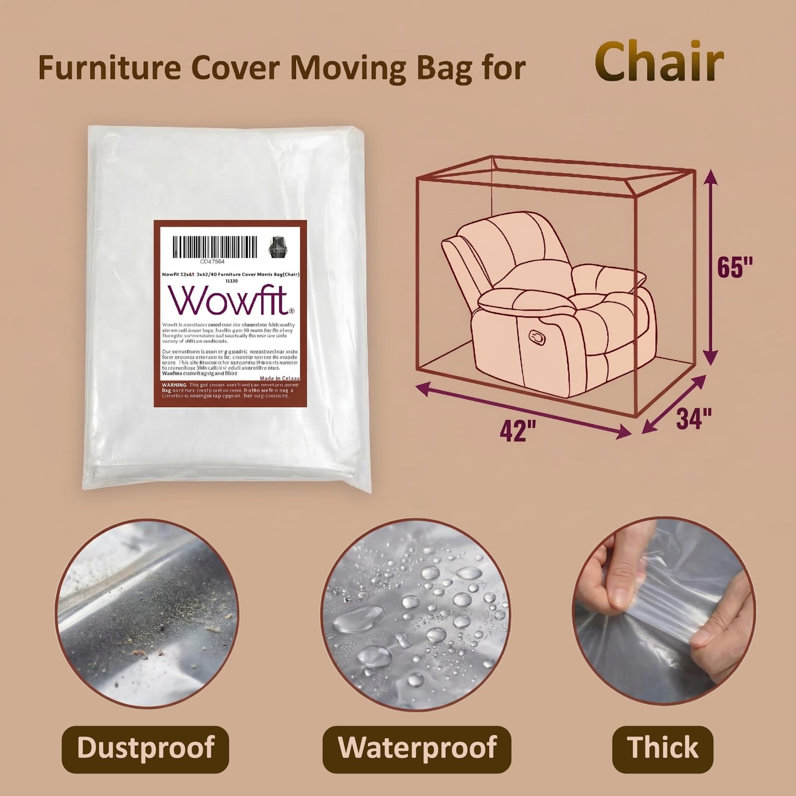 Wowfit funda colocada en sillón para evitar polvo durante mudanza