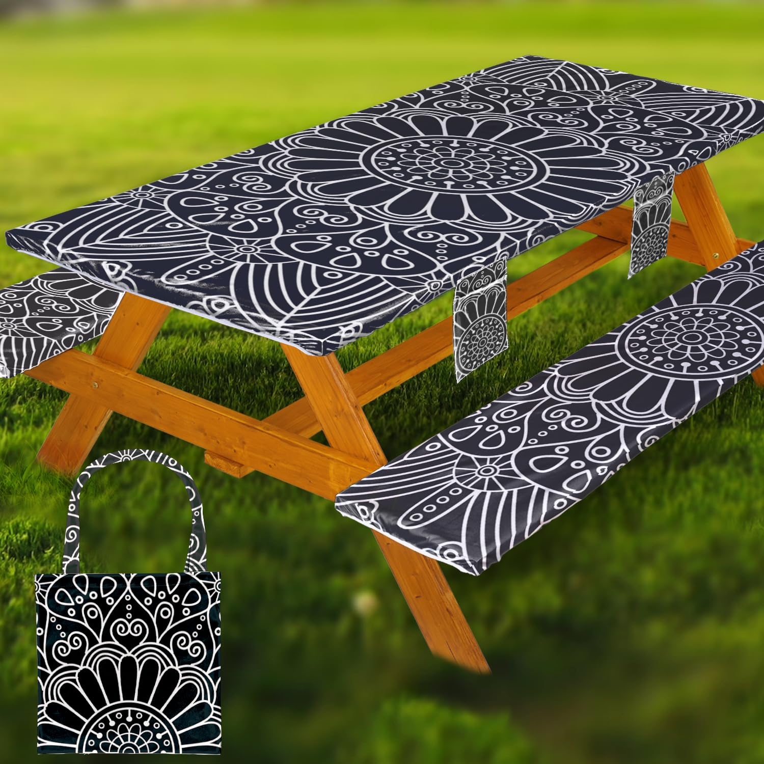 Wrakus vista frontal de la funda para mesa ajustada protegiendo superficie
