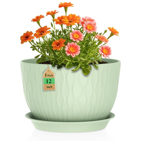 WSMKSZ maceta 12" vista frontal verde elegante y funcional