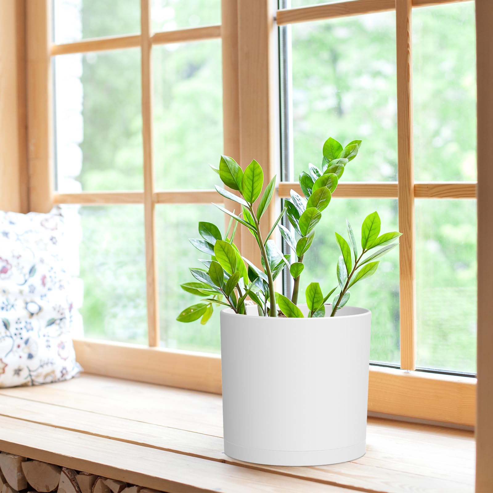 WSMKSZ maceta con planta en interior mostrando soporte y estética