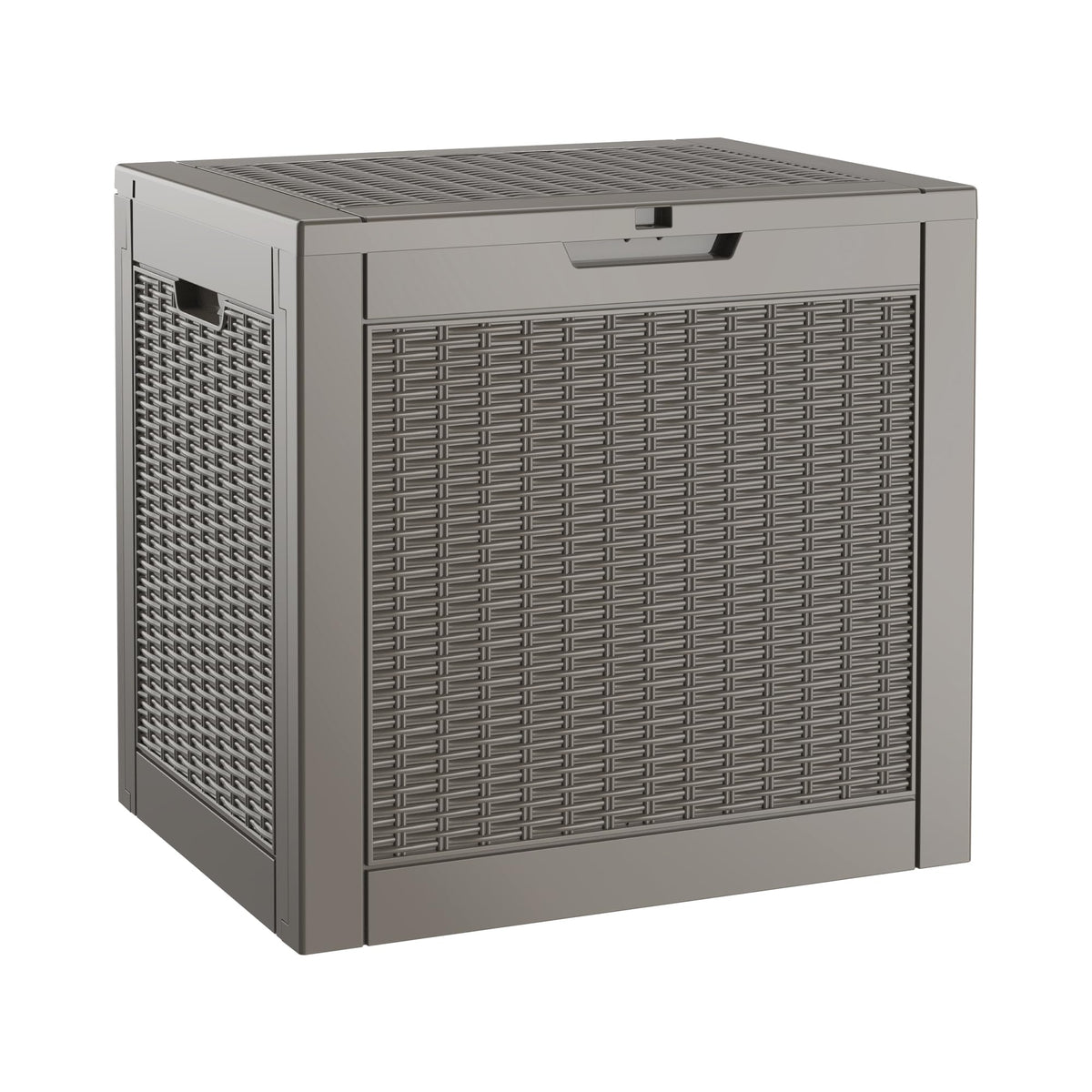 WTFGO caja rattan gris frontal mostrando diseño y capacidad