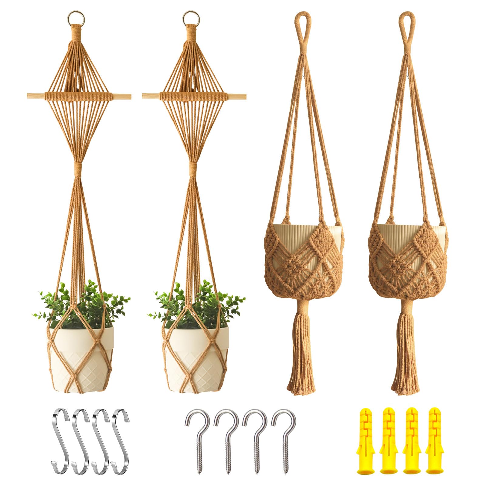 XINBOR colgador macramé frontal mostrando diseño y capacidad