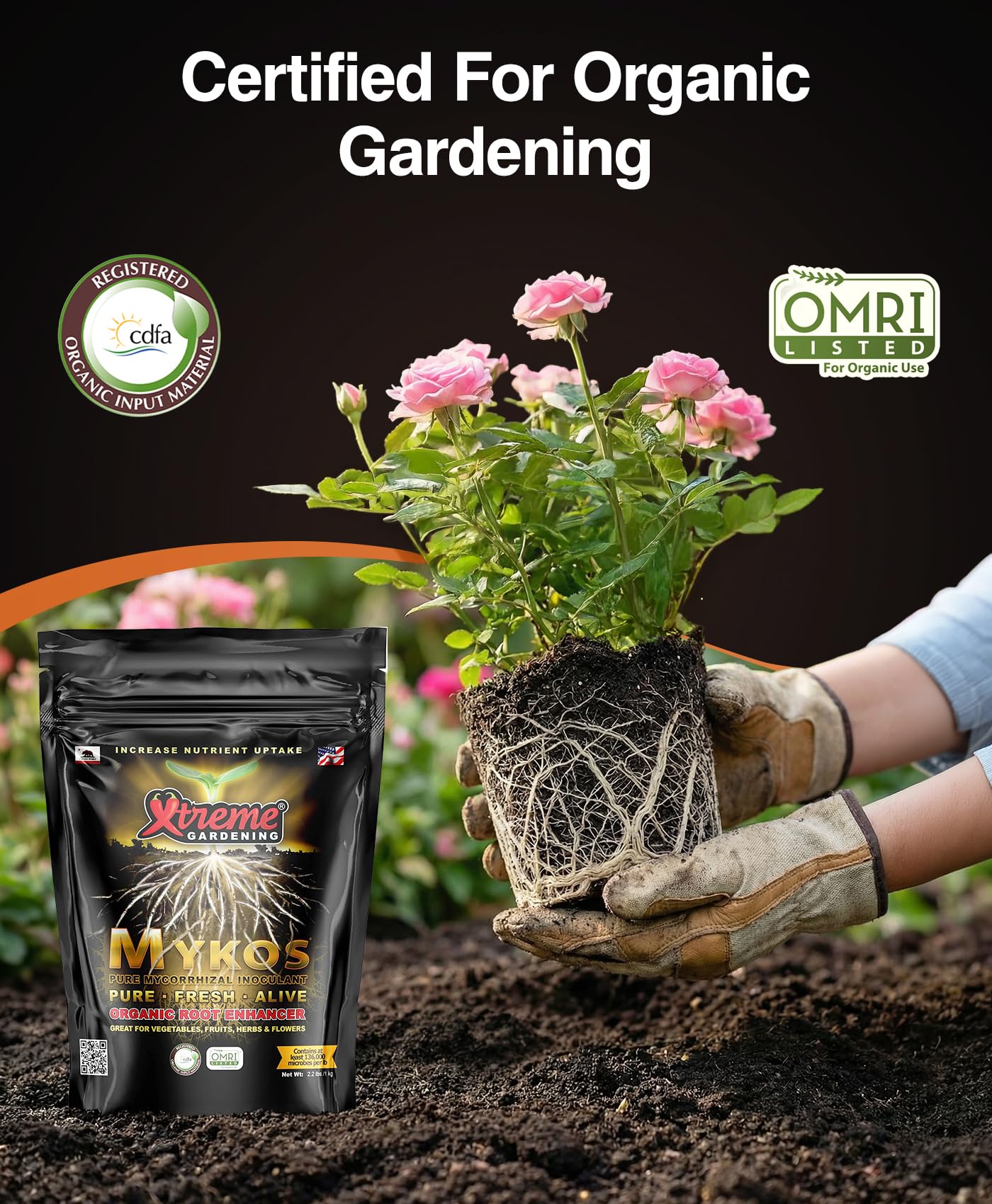 Xtreme Gardening bolsa 2.2 lb junto a regla para comparar cantidad y ahorro