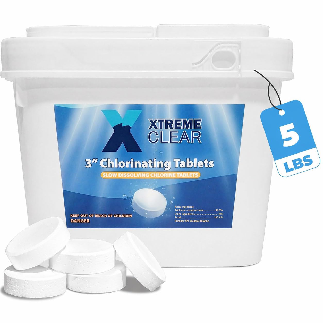 XtremepowerUS balde frontal mostrando las pastillas y facilidad de almacenamiento
