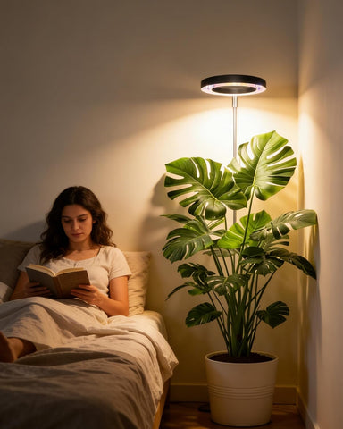 yadoker en sala aportando luz suplementaria para plantas decorativas