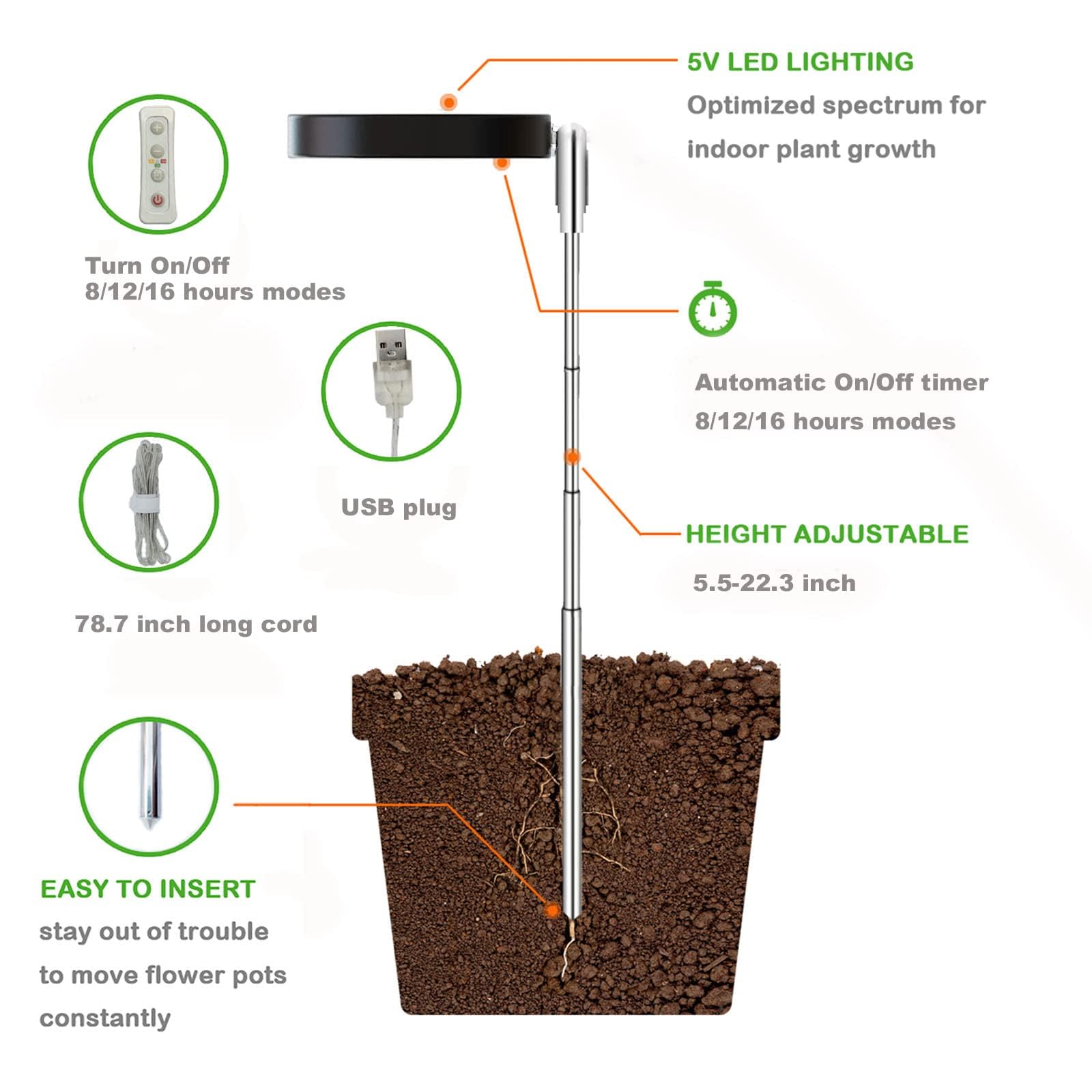 yadoker lámpara insertada en maceta, dirige luz a la planta