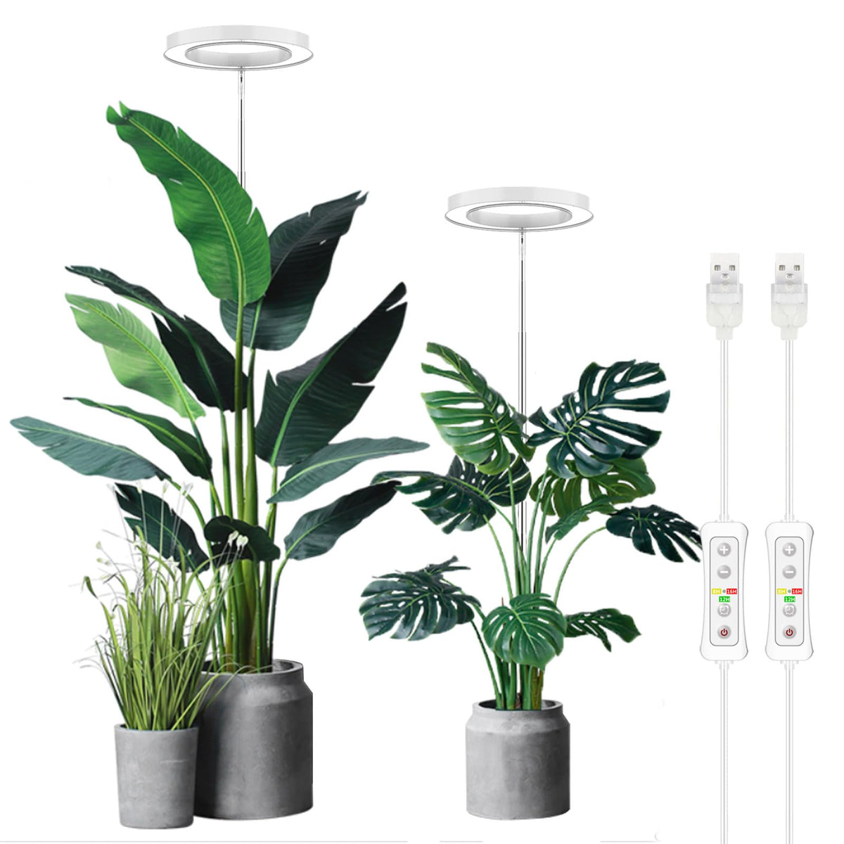 yadoker vista frontal del pack de luces, beneficio: iluminación amplia para plantas grandes