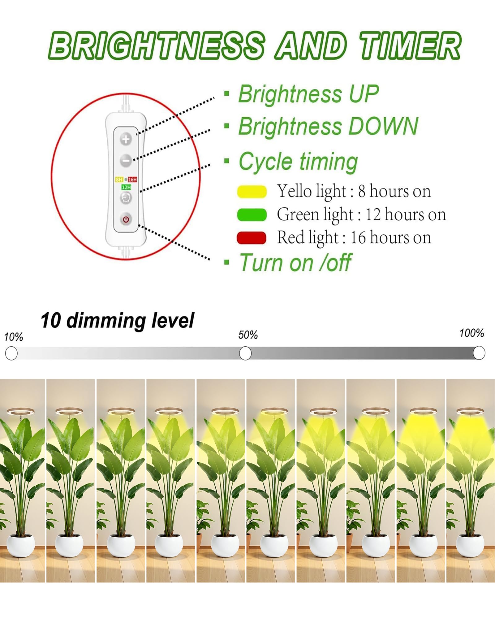 yadoker lámpara regulada en altura iluminando plantas grandes