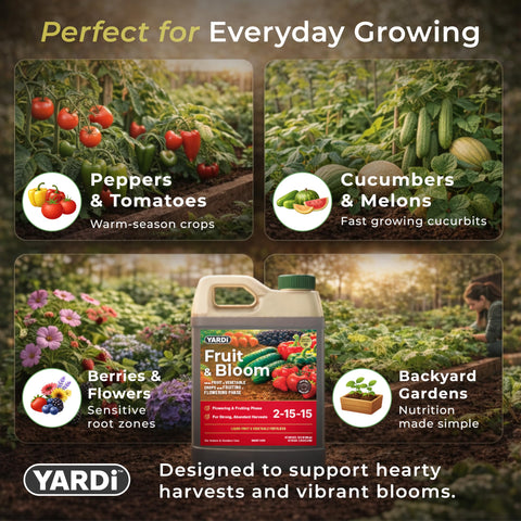 YARDi usado con adaptador de manguera aplicando fertilizante eficiente