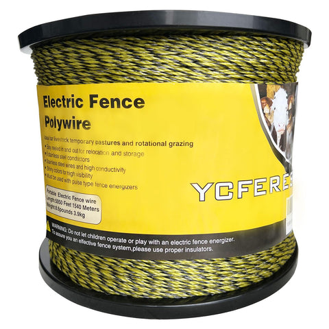YCFERESY bobina frontal del polywire 5050 ft mostrando longitud y embalaje, resistencia