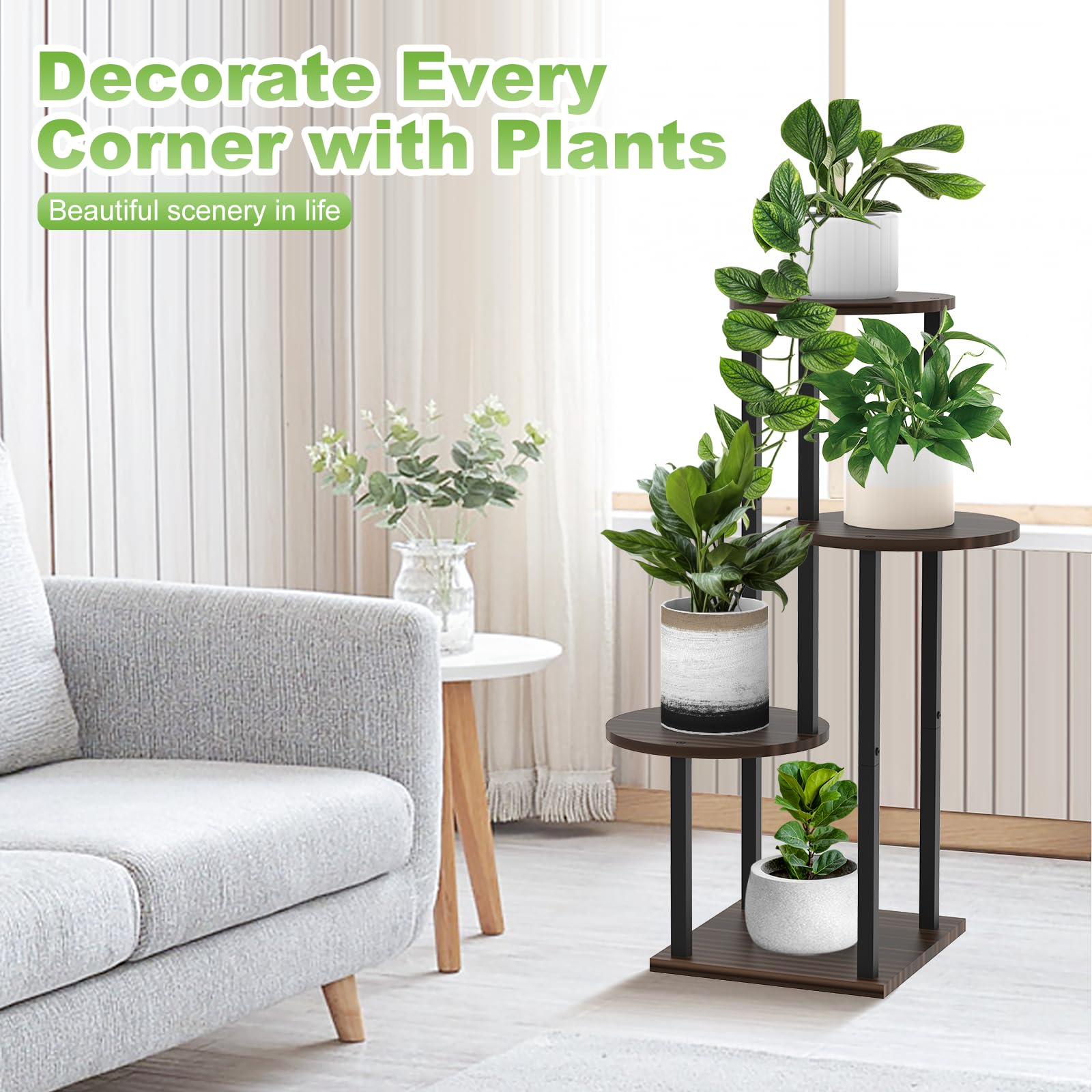 YOCOMEY estantería con plantas en salón para optimizar espacio y luz