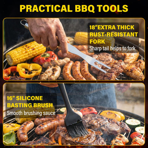 Yekale herramientas en uso sobre parrilla, muestra ergonomía y practicidad