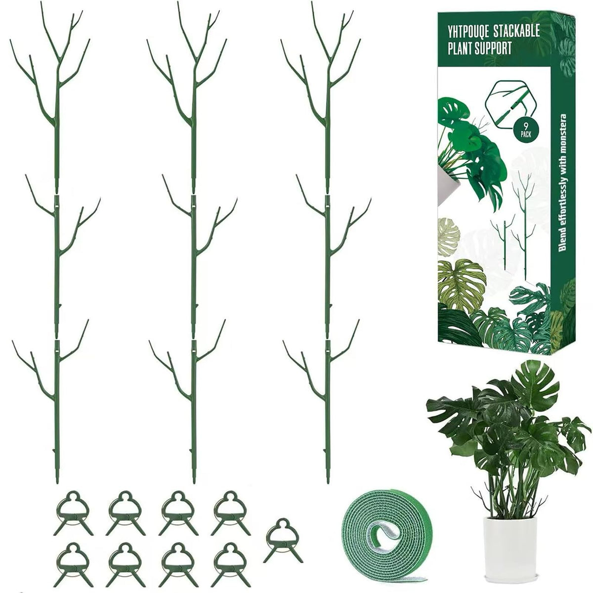 Yhtpouqe paquete frontal con 9 estacas para soporte de plantas, solución versátil