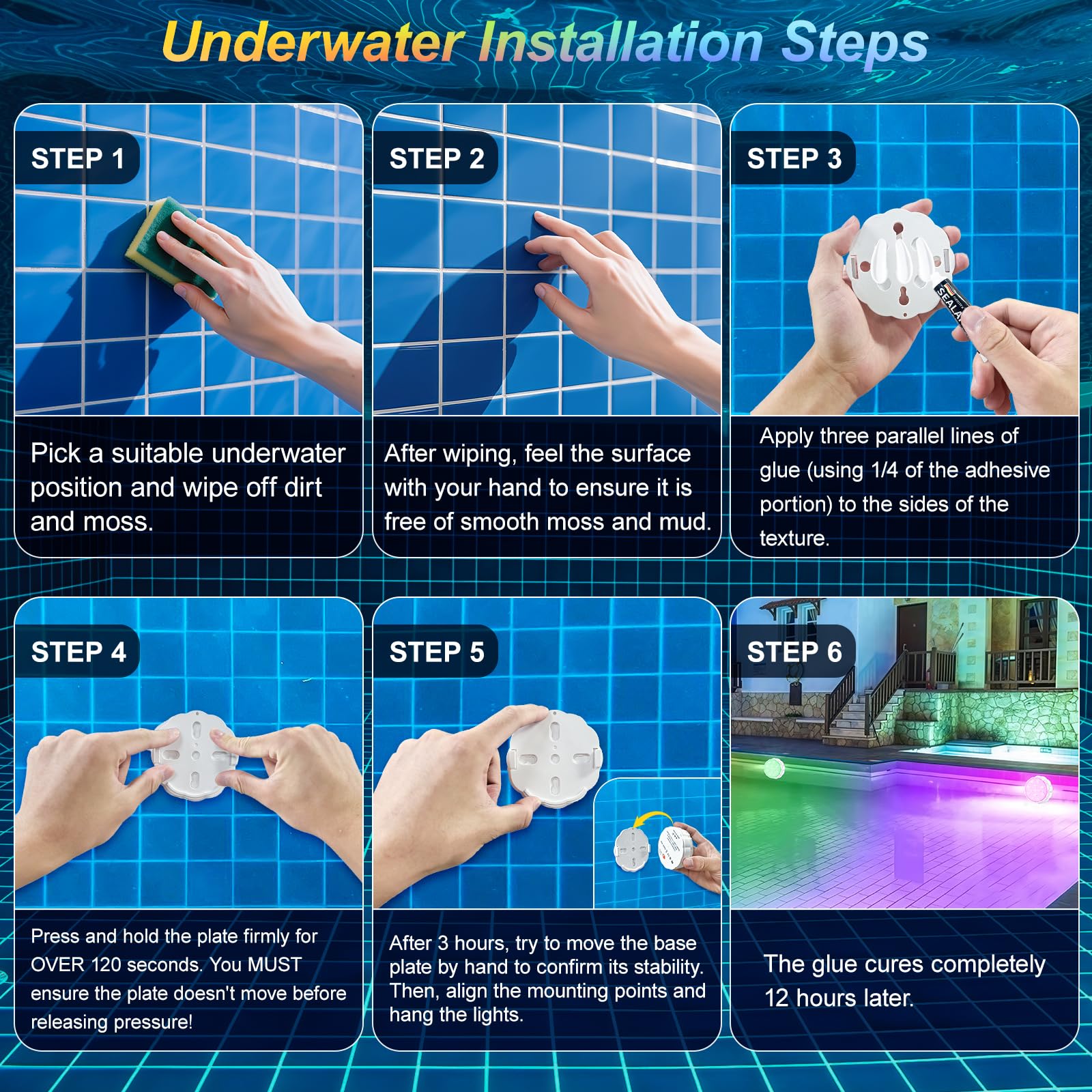 YiaMia luz subacuática encendida en piscina creando ambiente