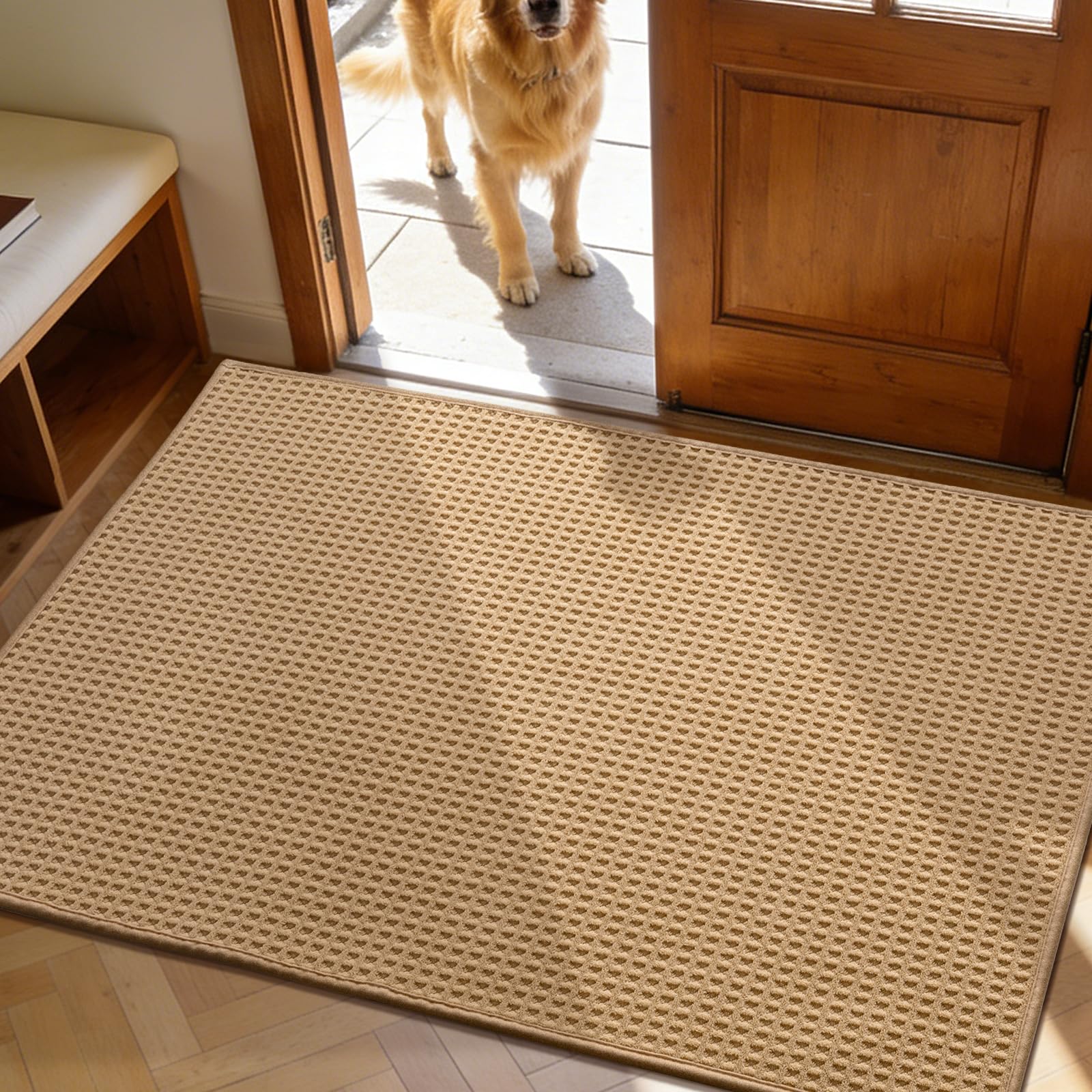 YIHOUSE felpudo frontal 32x47 khaki protegiendo suelo