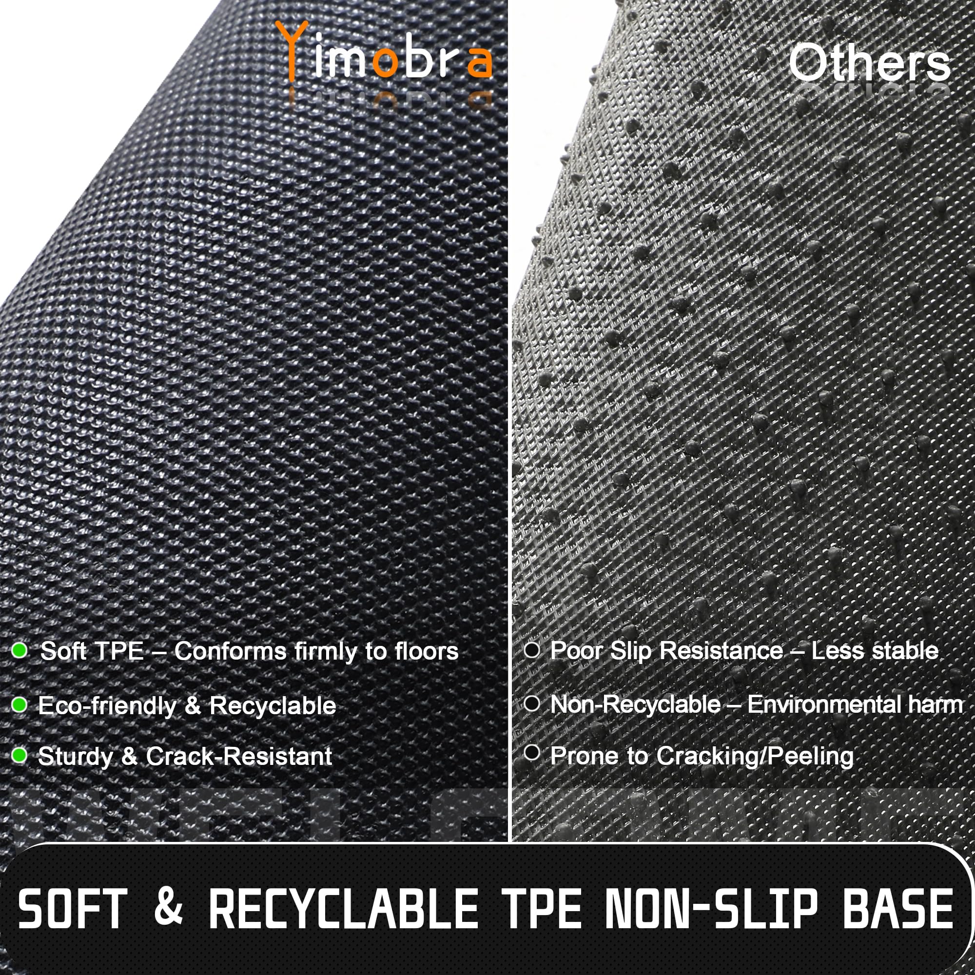 comparación de tamaño Yimobra con pies para escala, cubre amplia zona de paso