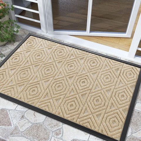 Yimobra felpudo frontal en beige claro protegiendo la entrada