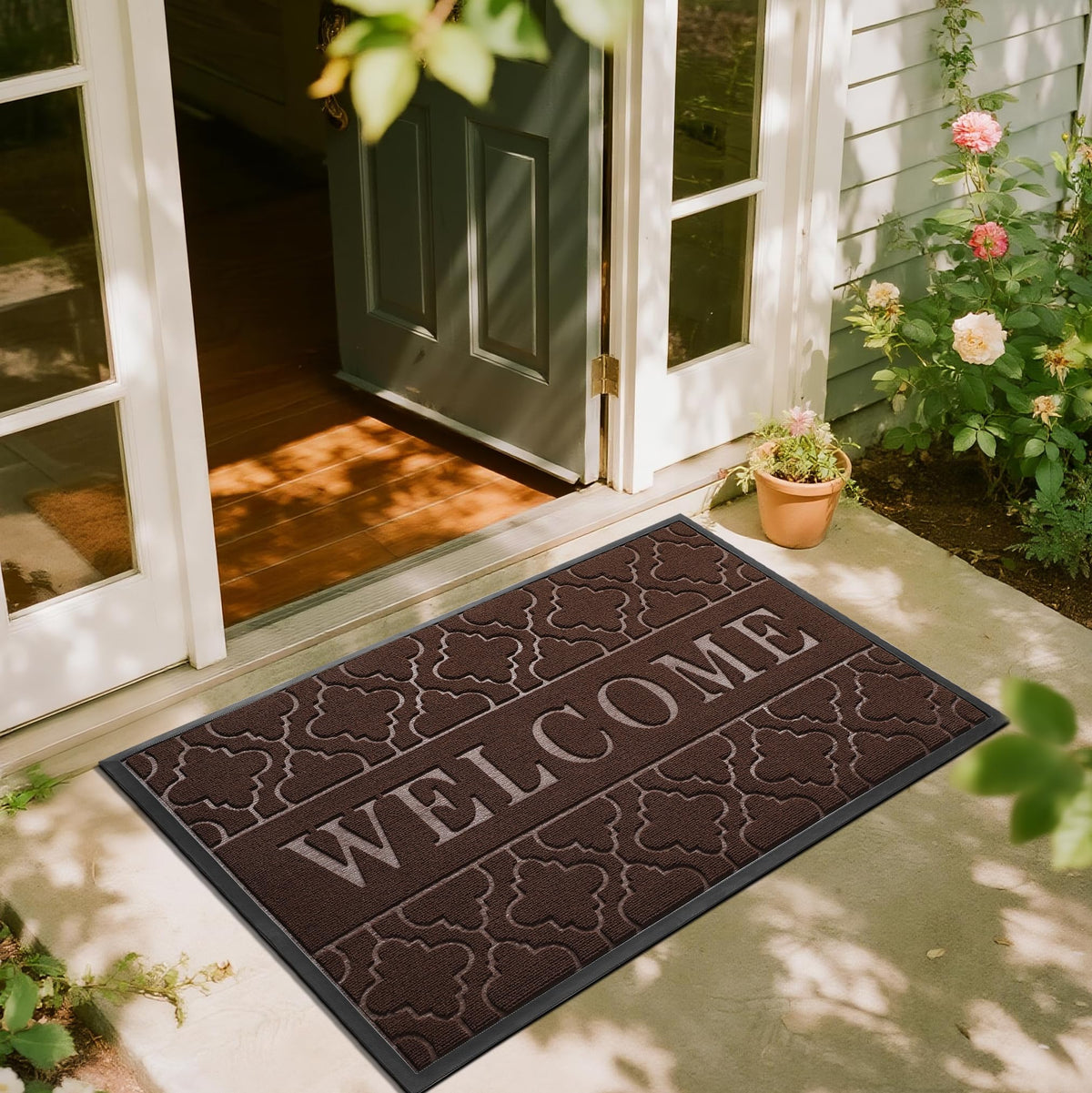Yimobra felpudo frontal con diseño welcome y aspecto acogedor