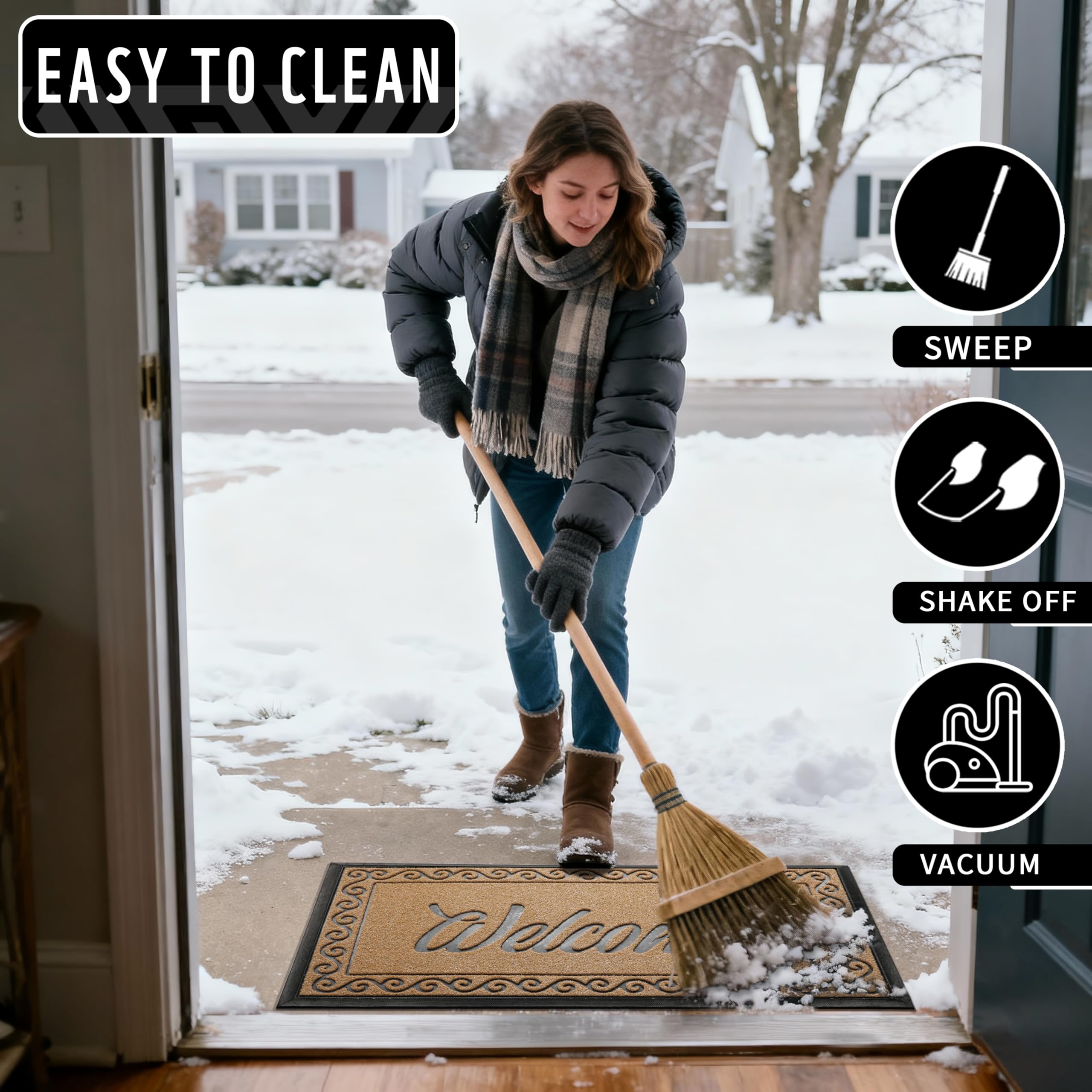 Yimobra felpudo colocado en la entrada demostrando uso diario