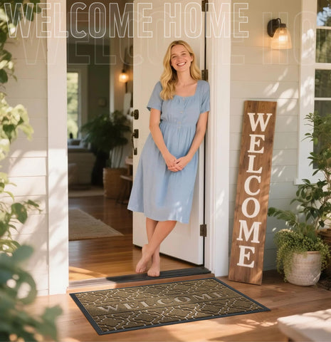 Yimobra detalle del relieve WELCOME que captura suciedad