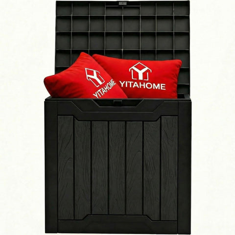 YITAHOME vista frontal del cofre con textura madera, almacenamiento funcional