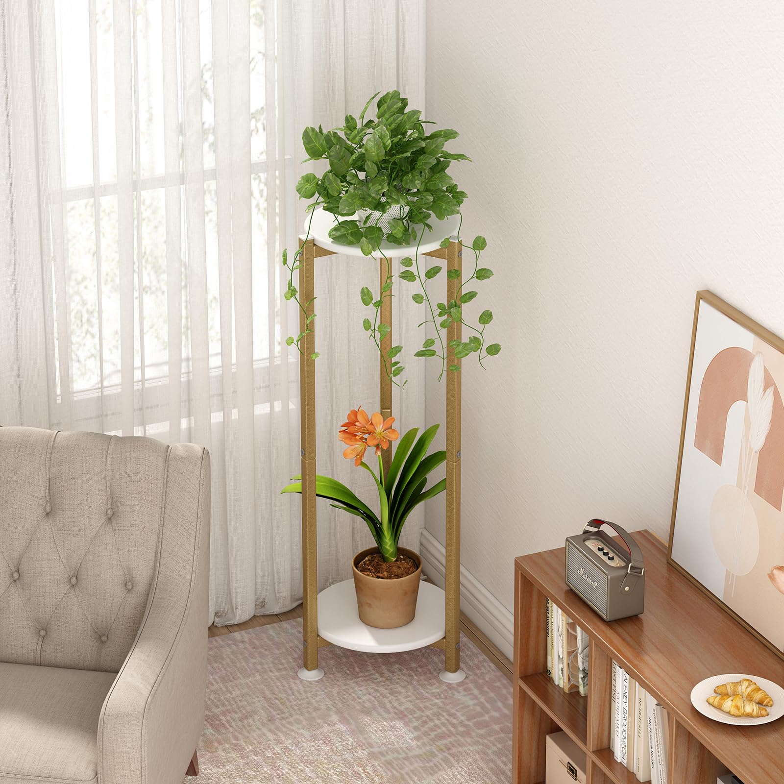 YIZAIJIA soporte en uso en salón con plantas que ahorra espacio