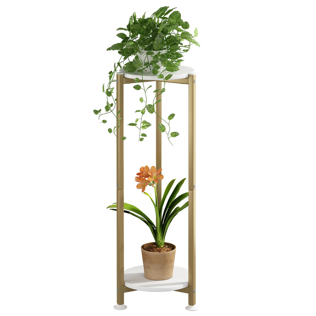 YIZAIJIA soporte plantas frontal mostrando dos niveles y aspecto decorativo