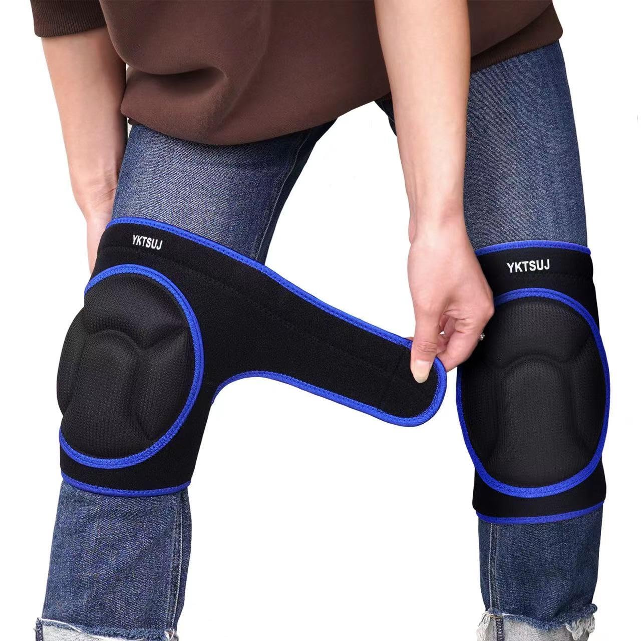 YKTSUJ rodilleras frontal y empaque mostrando protección y diseño