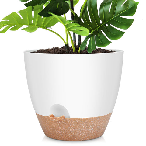YNNICO maceta 12" vista frontal con planta, aporta diseño práctico