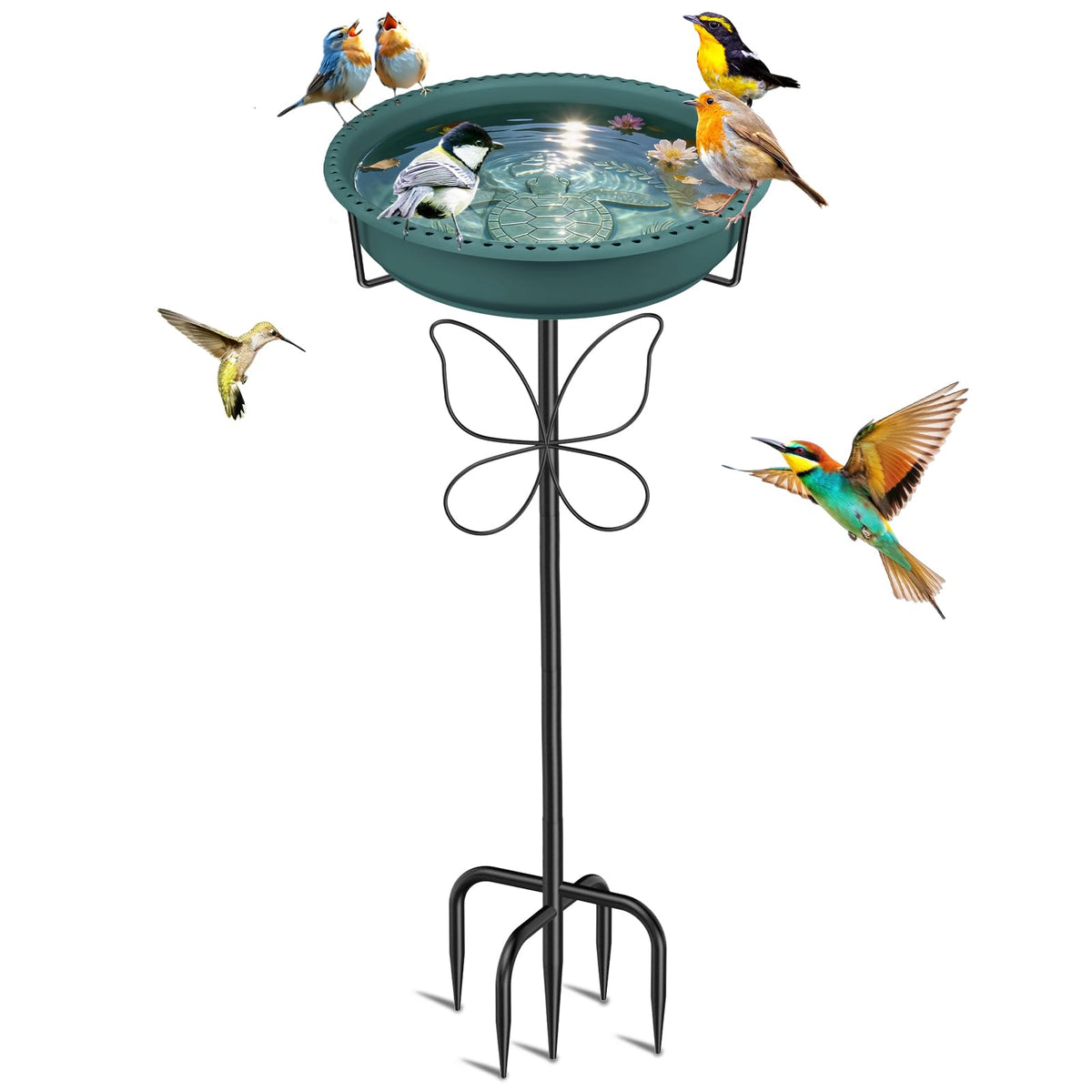 YOADEHOA vista frontal del baño de aves con diseño verde y función dual