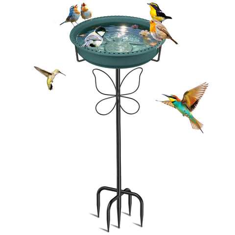 YOADEHOA vista frontal del baño de aves con diseño verde y función dual