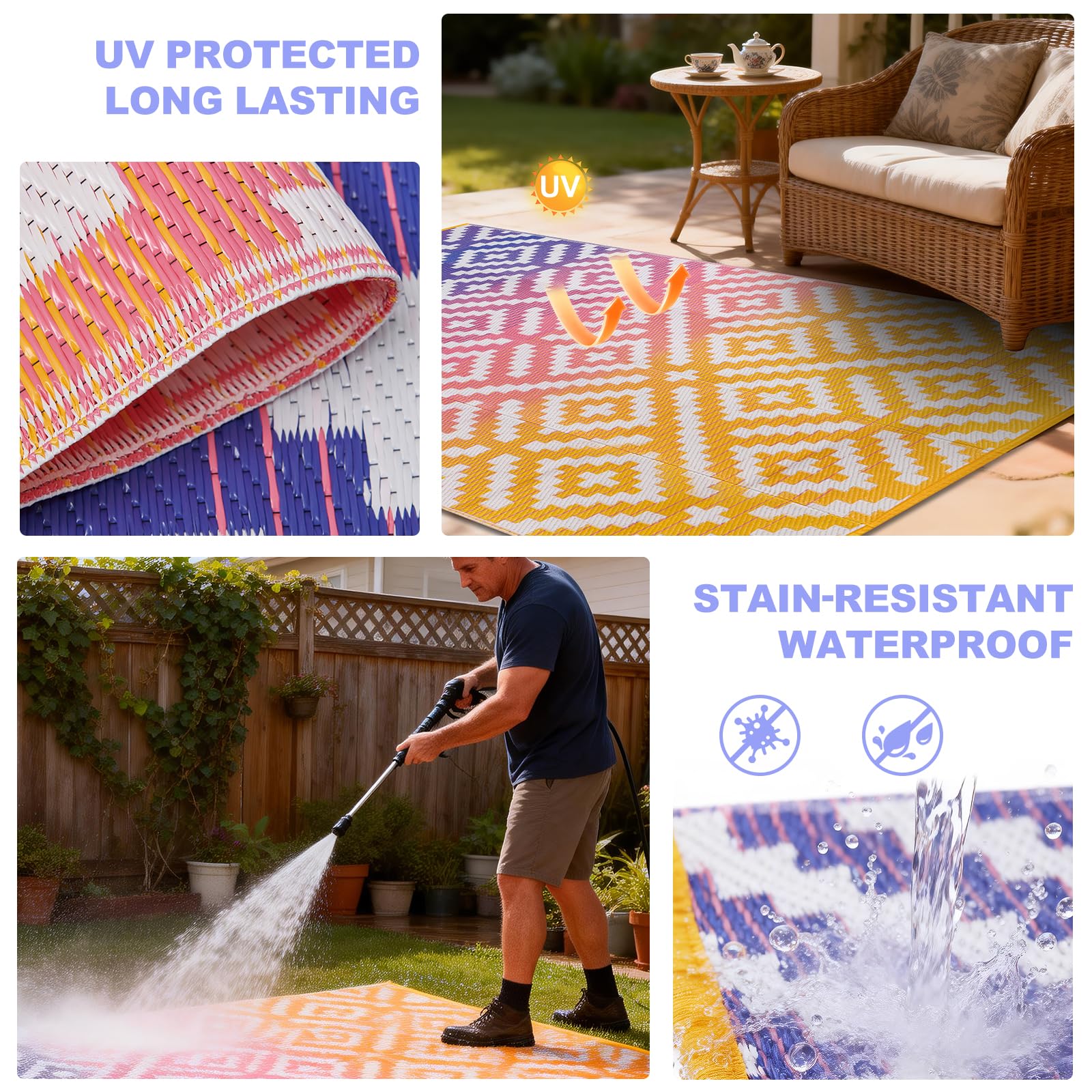 YONILE tapete extendido en patio con familia usando creando zona cómoda al aire libre