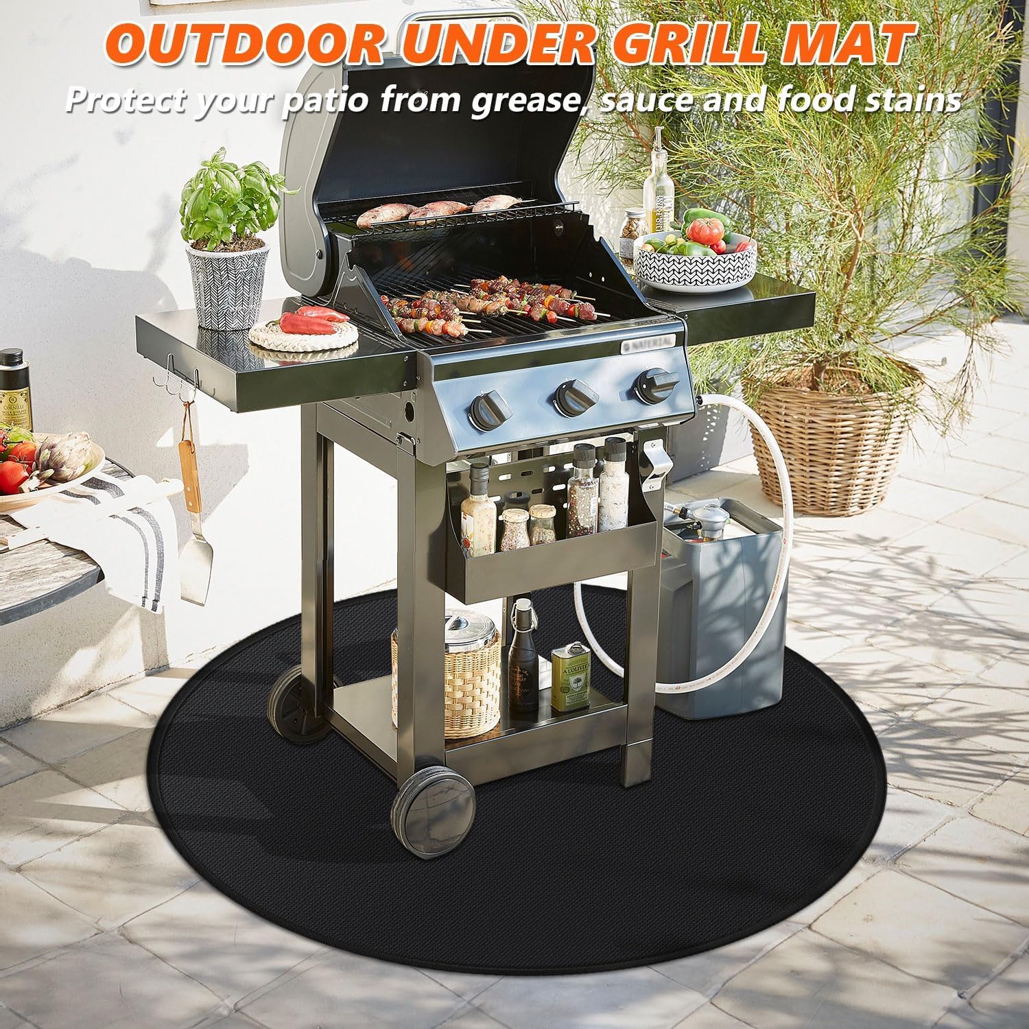 Youlvy tapete en uso bajo fire pit, evita chispas y manchas