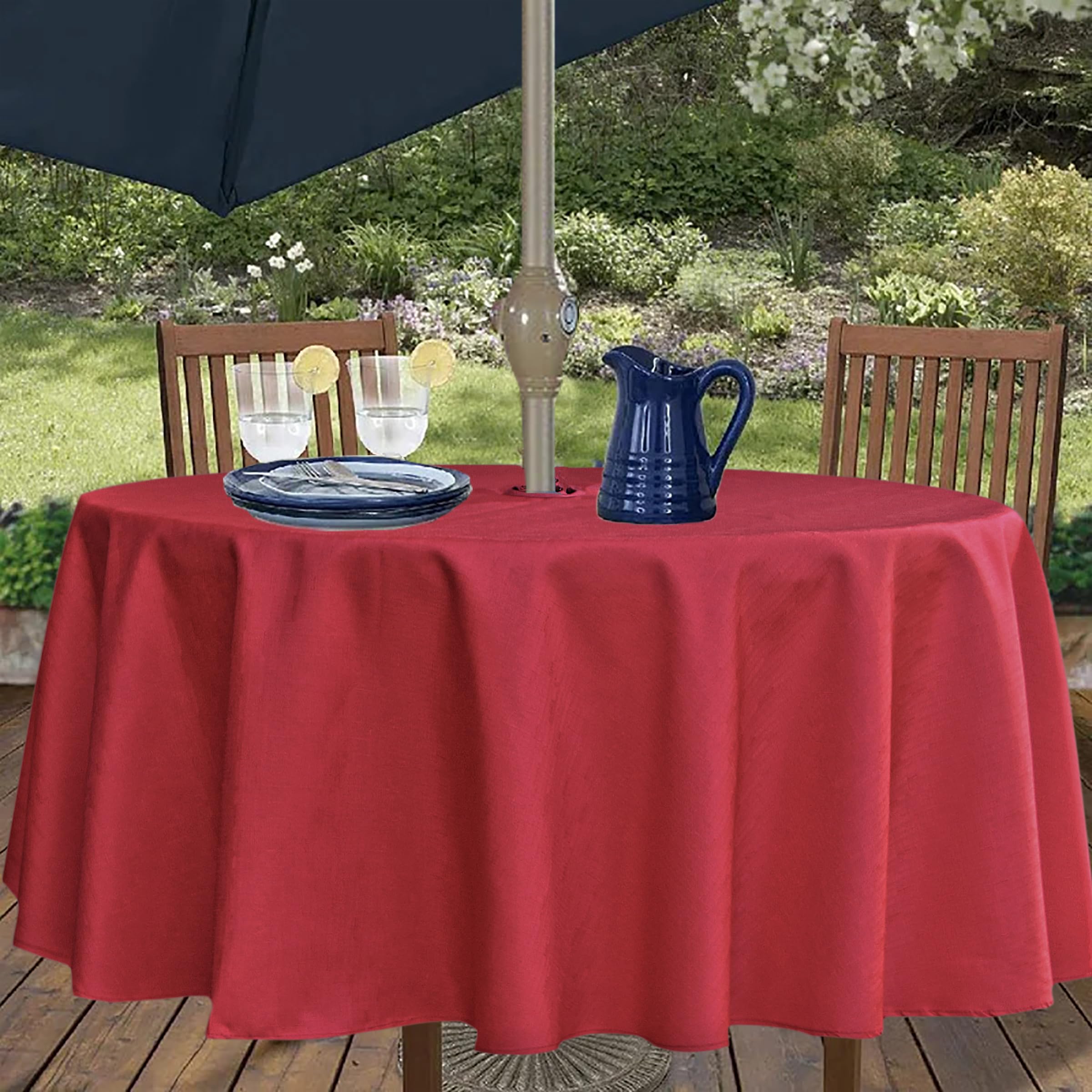 youngseahome mantel instalado en mesa con parasol lista para exteriores